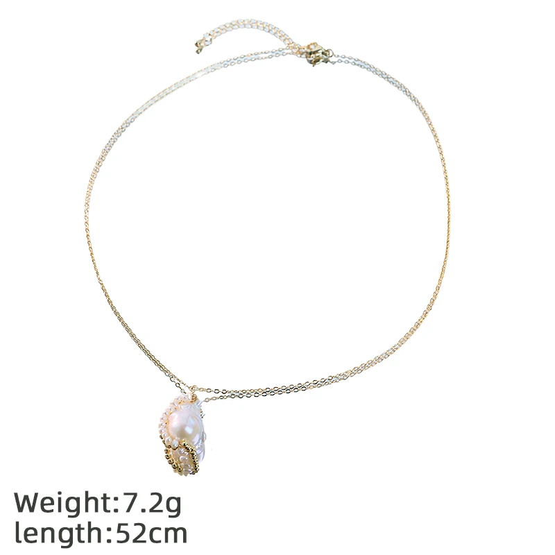 GLSEEVO Natural Baroque Pearl Copper Bead Jewelry Set for Women Wedding Gift Shell Shaped Necklace Earrings Fashion Jewelry