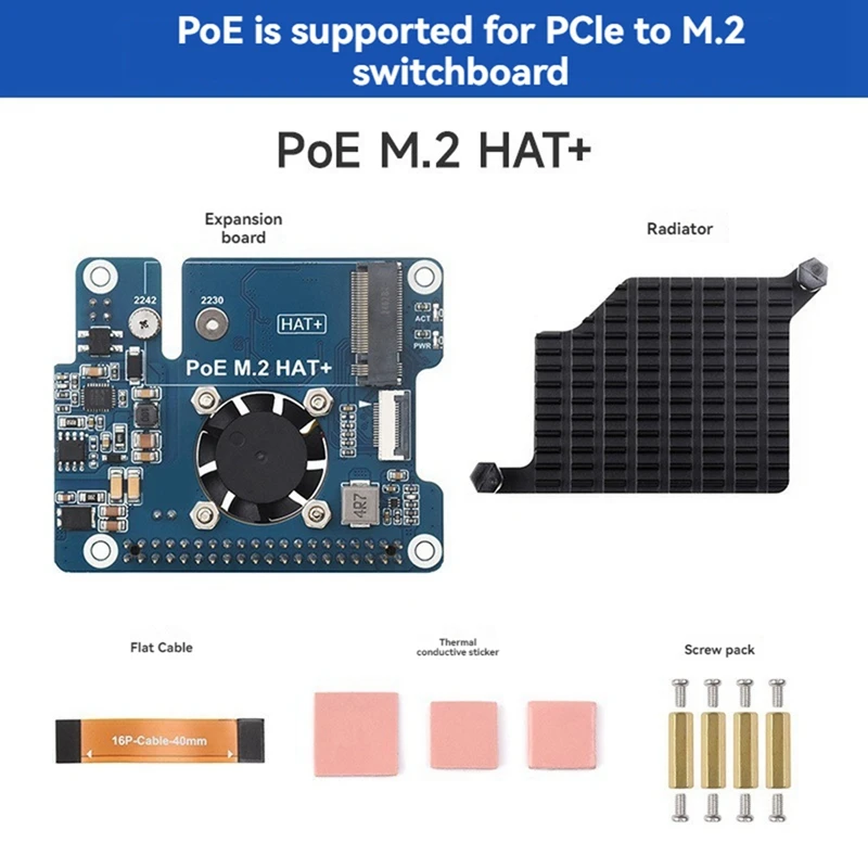 For Raspberry Pi 5 POE M.2 HAT Pcie To M.2 Nvme SSD Expansion Board Gen3 8Gbps  For 2242/2230 M.2 Nvme SSD