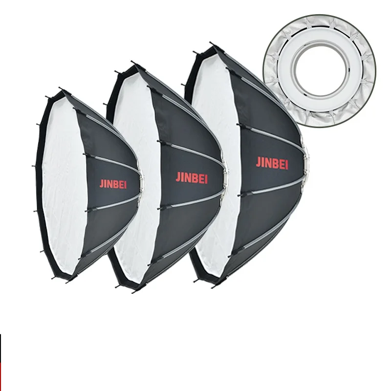 Kit d'éclairage de studio photo JINBEI 65 avec boîte parabolique à ouverture rapide, monture Bowens, flash, sac, diffuseur et grille