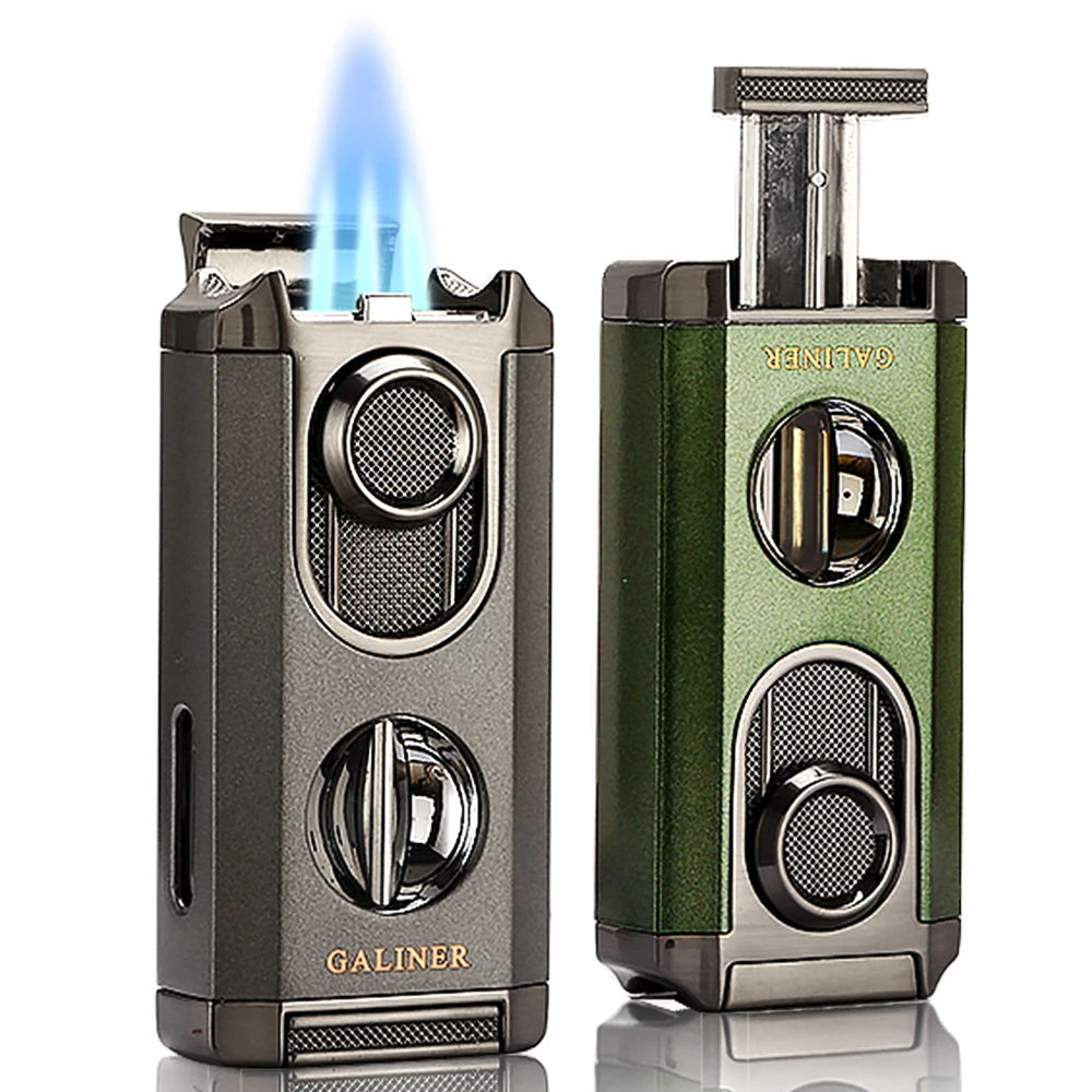 GALINER 3-Jet-Fackel, Zigarrenanzünder mit V-Schnitt, Metall, Butan-Gas-Fackel, Feuerzeuge, Zigarrenzubehör, tragbar
