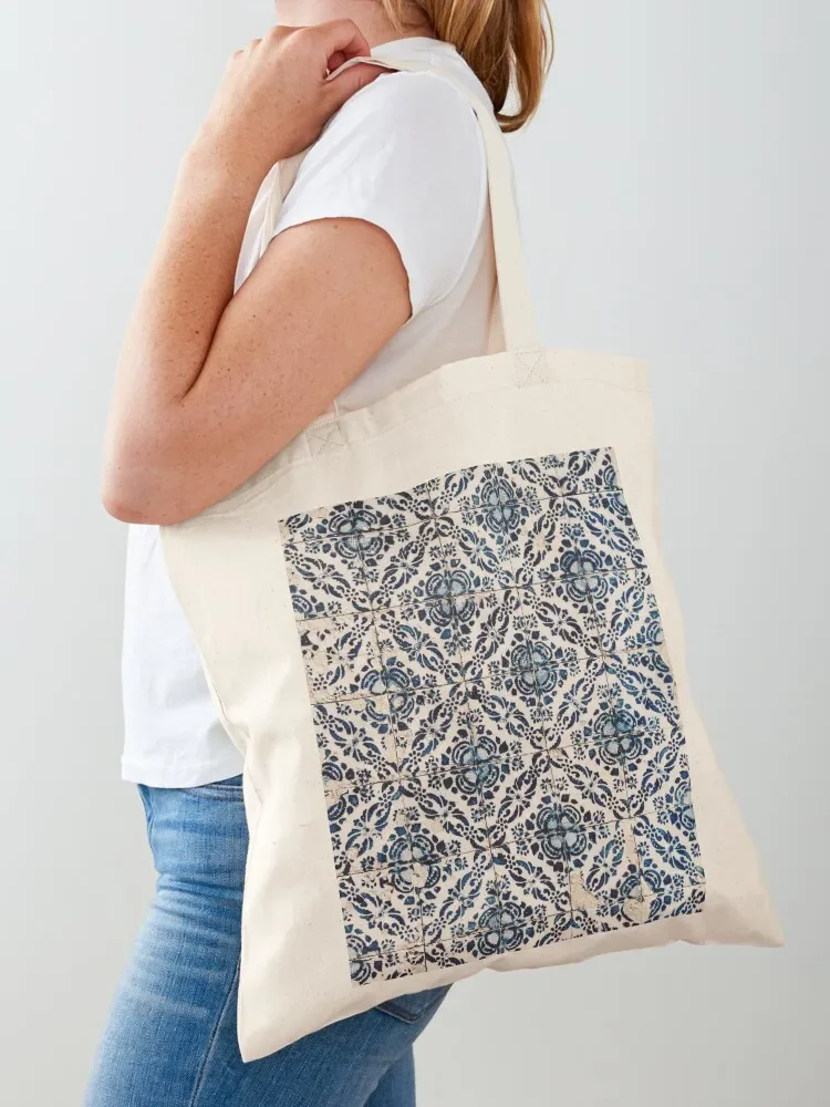 Portuguese Azulejos I - Vintage Blue Hand Painted Tiles - Europe Travel photography by Ingrid Beddoes Tote Bag