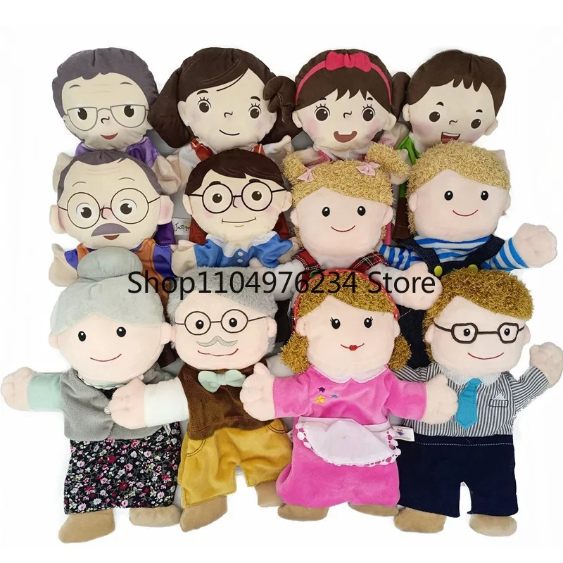 Doce família macio brinquedo de pelúcia boneca pai mãe irmão irmã cosplay boneca de pelúcia brinquedos educativos kawaii mão dedo fantoche