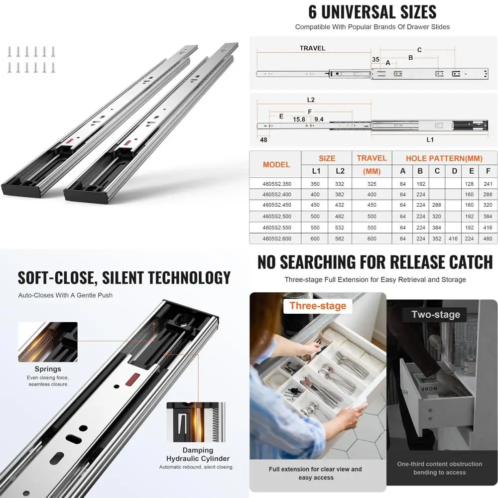 

Heavy Duty 10 Pairs Soft Close Drawer Slides 14-24 Inch Full Extension Side Mount Rails with Ball Bearing for 22 Inch Drawers