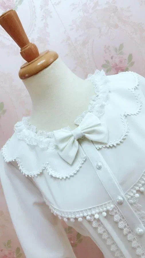 Gorgeous Retro Style Female Lolita White Blouse Sweet Long Bell Sleeve Shirt with Tassels