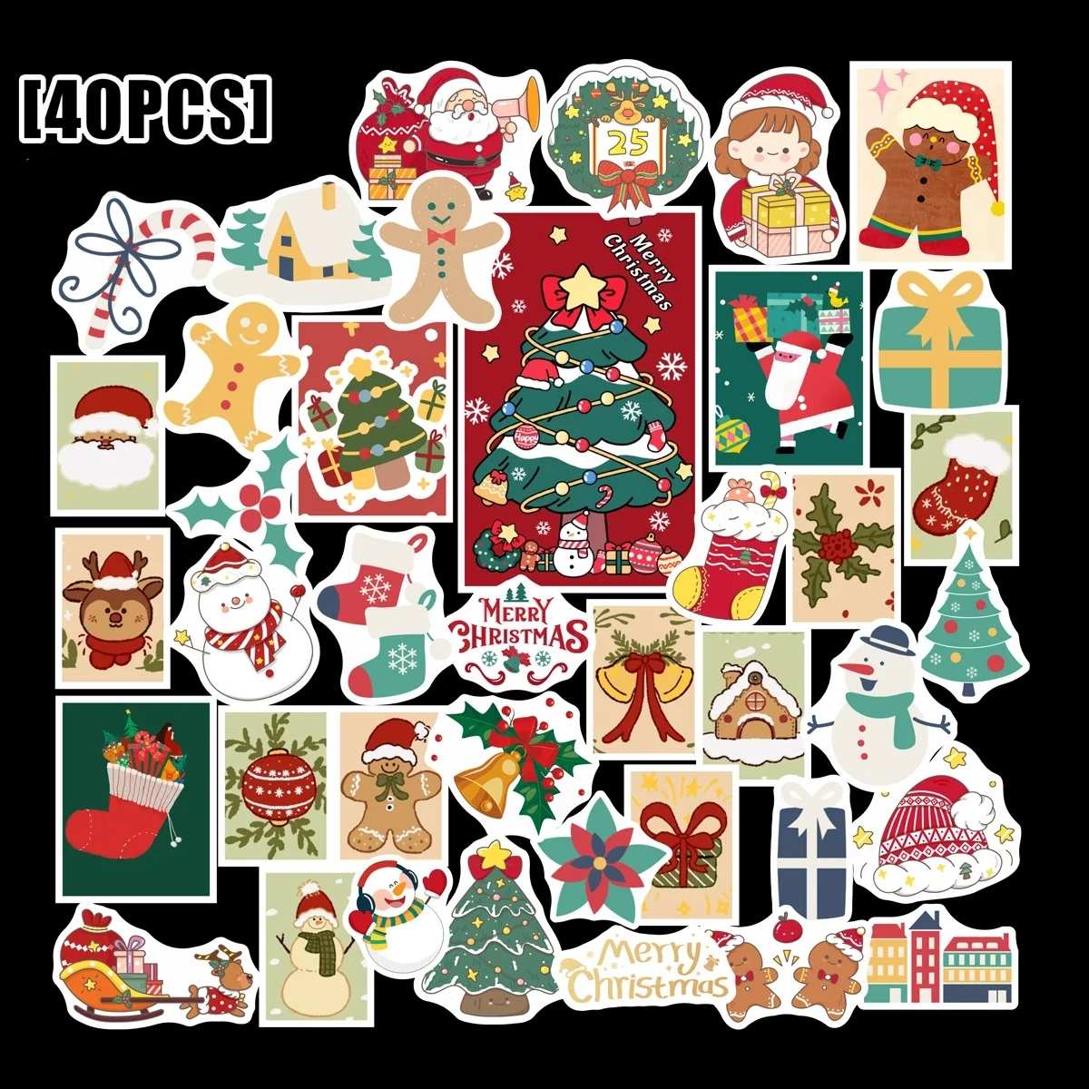 40PCS Cartoon Santa Claus Christmas Tree Graffiti Stickers Computer Helmet Guitar DIY Scrapbook Sticker Decoration Wholesale