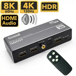 HDMI 2.1 Audio Extractor Converter 4K 120Hz HDMI 2.1 Audio Converter 8K HDMI to HDMI Audio+Video+Digital Coaxial Audio+Aux Audio
