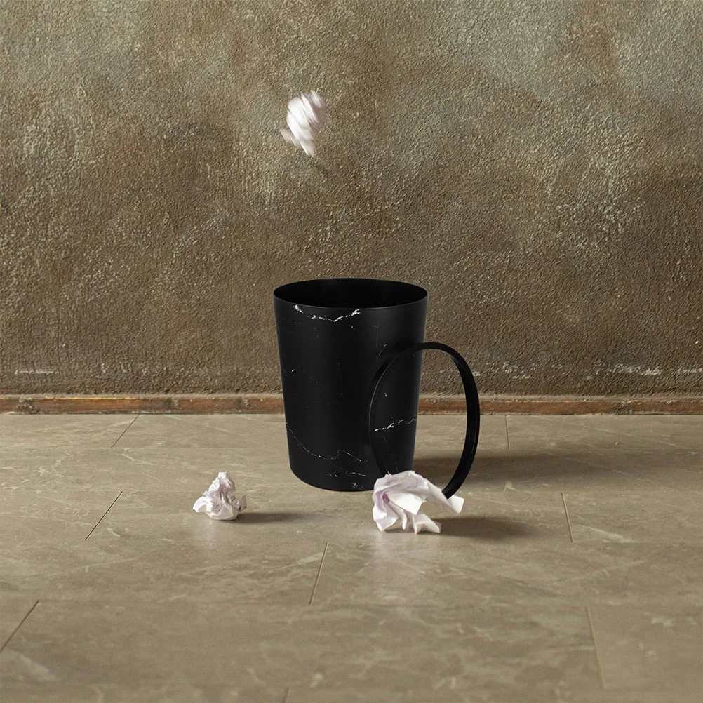 

Imitation Marble Trash Can Large Capacity Bathroom Waste Storage Round Garbage Bin Home Office Kitchen Toilet White Color