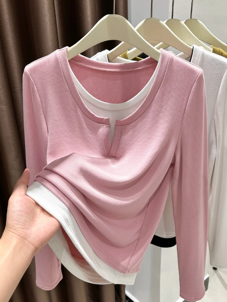

Женская модальная футболка с длинным рукавом и V-образным вырезом, мягкая, как детская кожа, для ношения под одеждой, весна-осень-зима, теплая