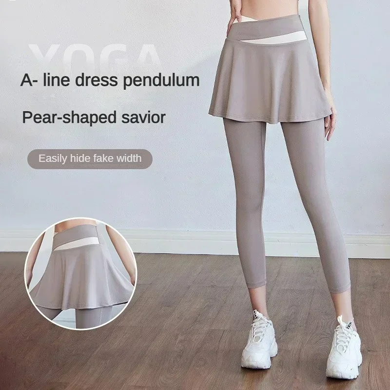 

Women Yoga Tenis Skirts High Waist Fake Two Pieces Sports Leggings Fitness Gym Quick-Dry Skirt Athletic Running Legging