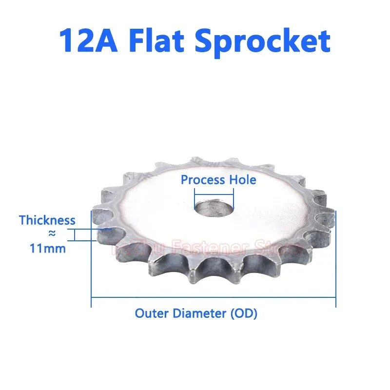 1pcs 10-25 Teeth Process Hole 12A Chain Drive Flat Sprocket Roller Chain Gear Pitch 19.05mm A3 Steel Industrial Sprocket Wheel