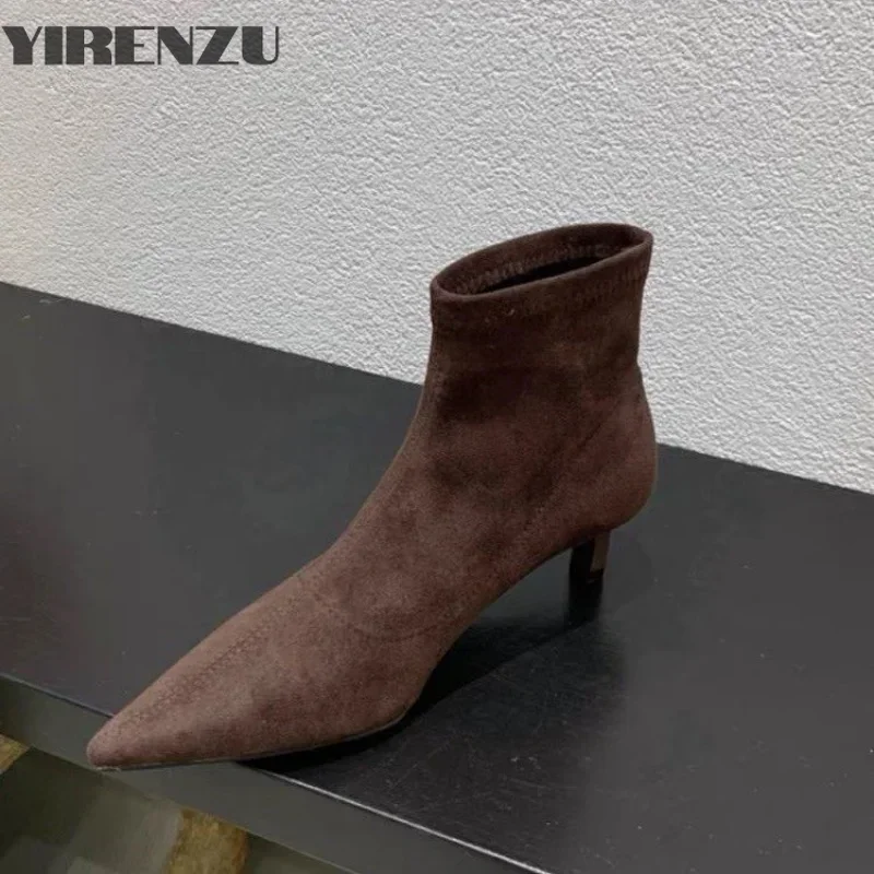 Bottes Courtes en Daim pour Femme, Chaussures Élégantes, Sexy, Amincissantes, à Talons Fins, à la Mode, pour Soirée, Collection Automne et Hiver