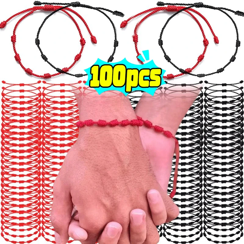 

10-100pcs Red String 7 Knots Bracelets for Protection Good Luck Amulet for Success Handmade Rope Couple's Bracelet Lucky Bangles