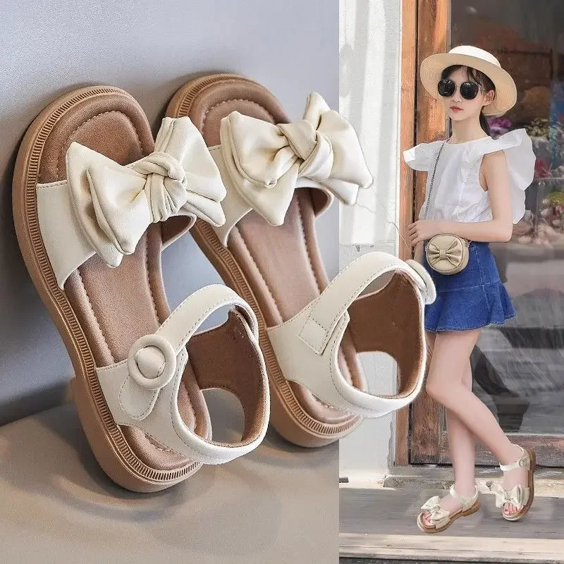 

Girls Bowtie Classic Sandals Open Toes Simple Chic Fashion Princess Kids Beach Swimming Shoes Anti-slippery 2025 Summer New Soft