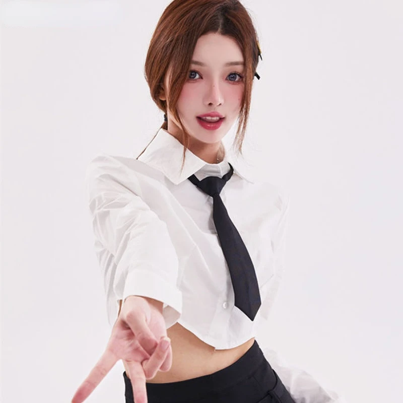 Shirts Women Crop Tops Long Sleeves Sweet Casual Soft White Basic Design Hot Girls Slim Spring Summer Korean Fashion Style Daily