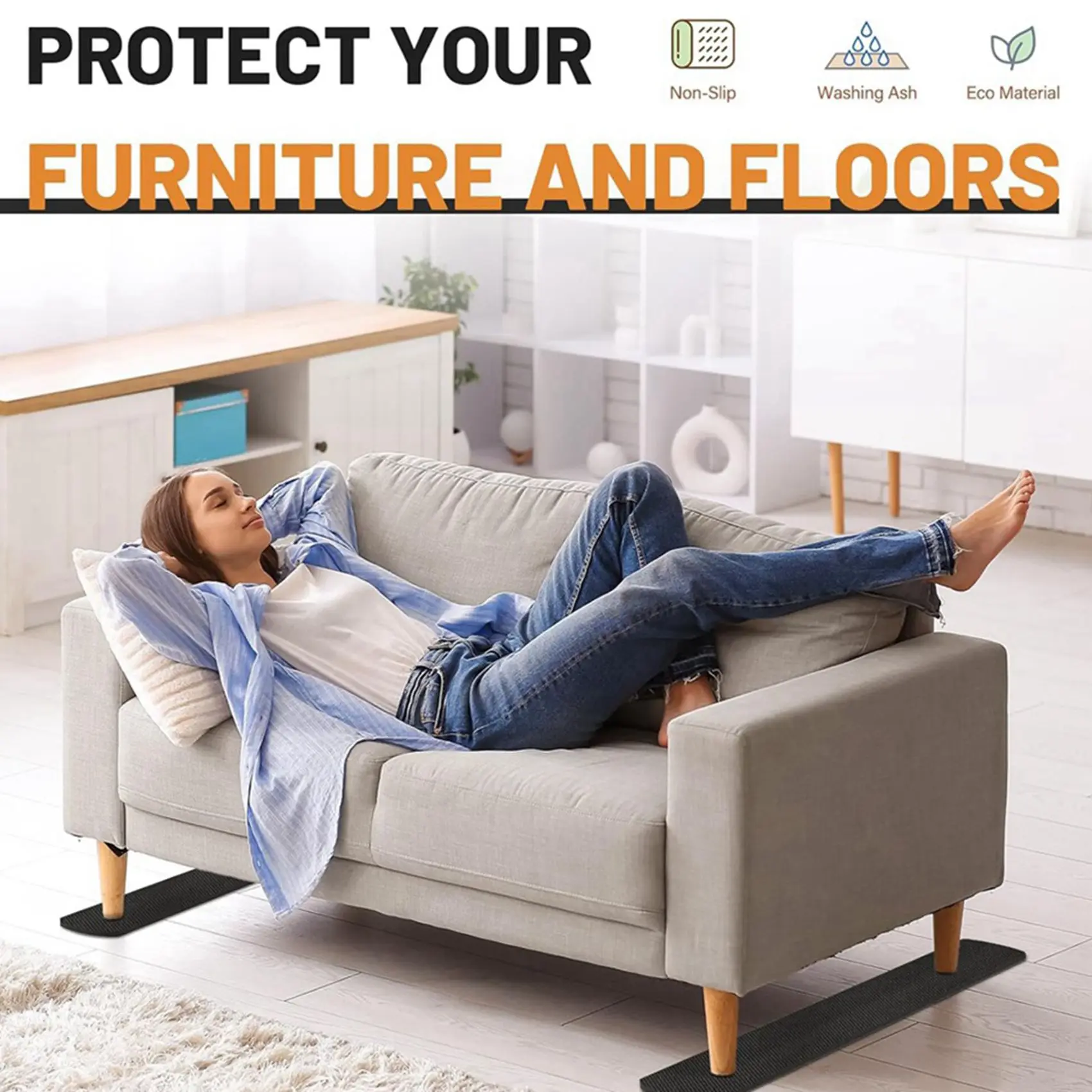 BHTS-8 PCS 30Inch Non Slip Furniture Rail Pads For Hardwood Floors And Other Types Of Floors, Keeping Recliners, Sofas