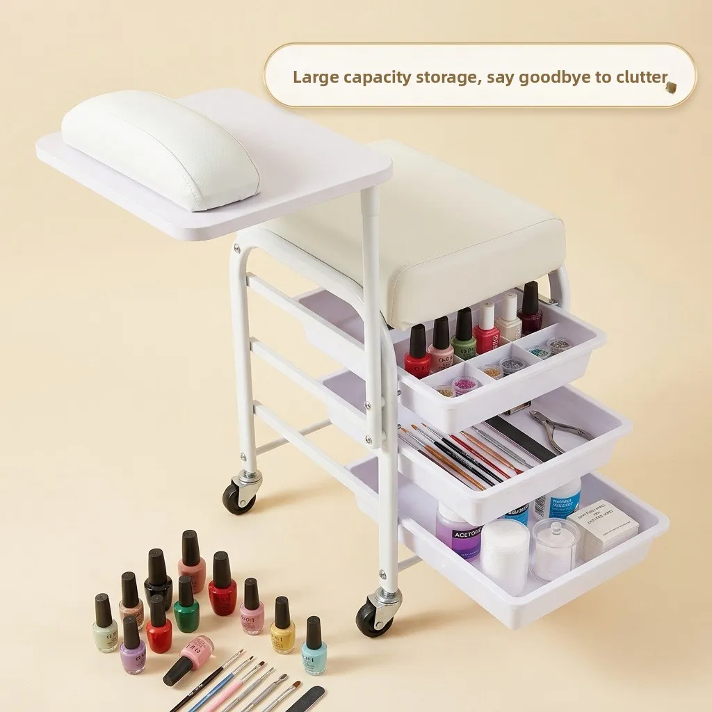 Foot Massage  Rest Tripod Nail Bench Nail Salon Foot Pedicure Chairs with Hand Pillow Tray Three-layer Drawer Mobile Tool Cart
