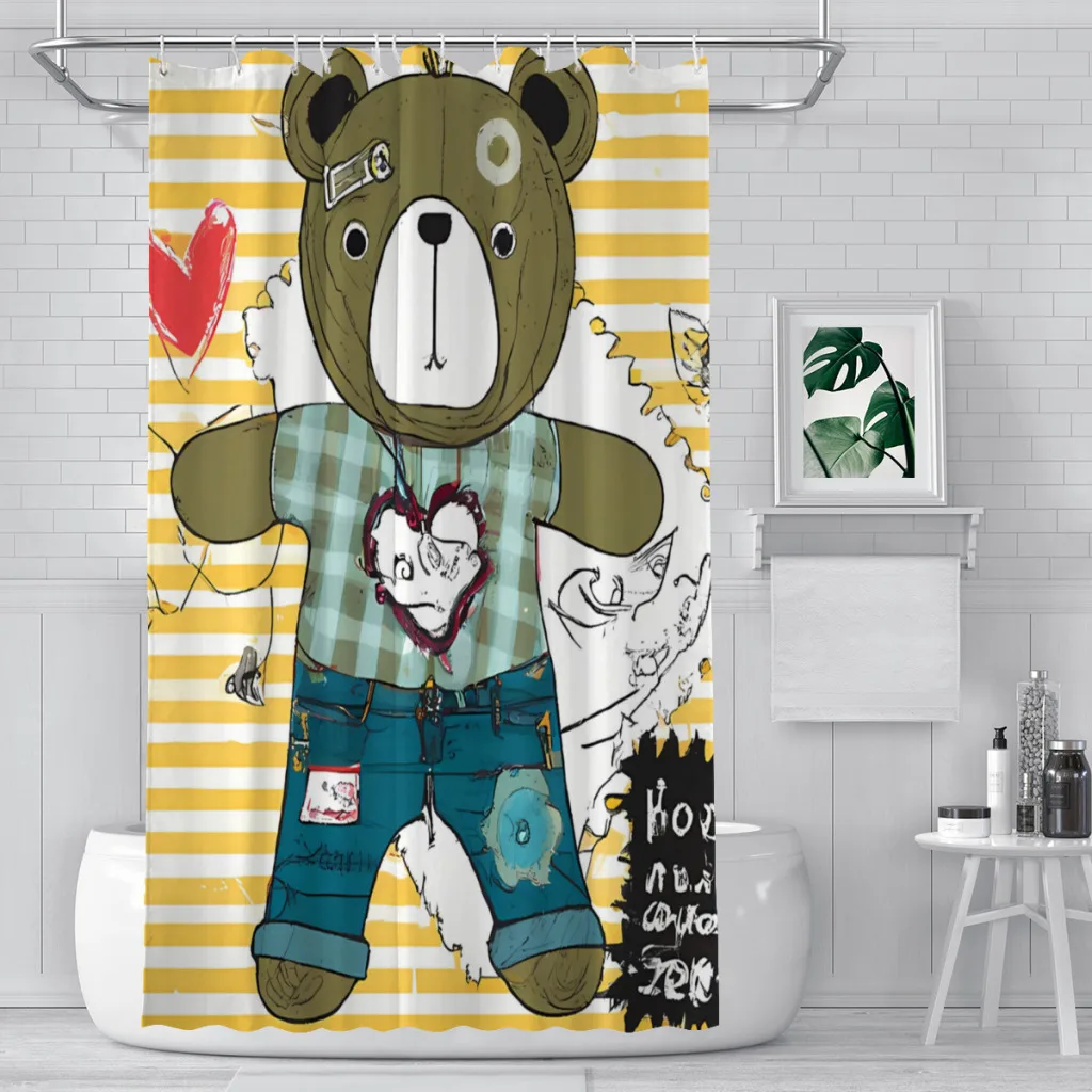 Funny Graffti Bathroom Shower Curtains Teddy Bear Waterproof Partition Unique Home Decor Bathroom Accessories