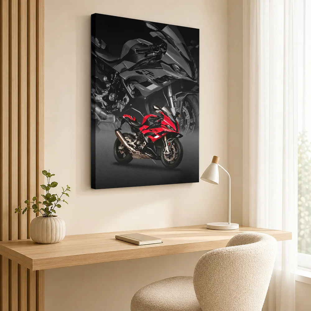 Red German S1000RR Motorcycle Canvas Poster Personalized Photo Layered Detail Collage Wall Art For Loft Riding Enthusiast Gift