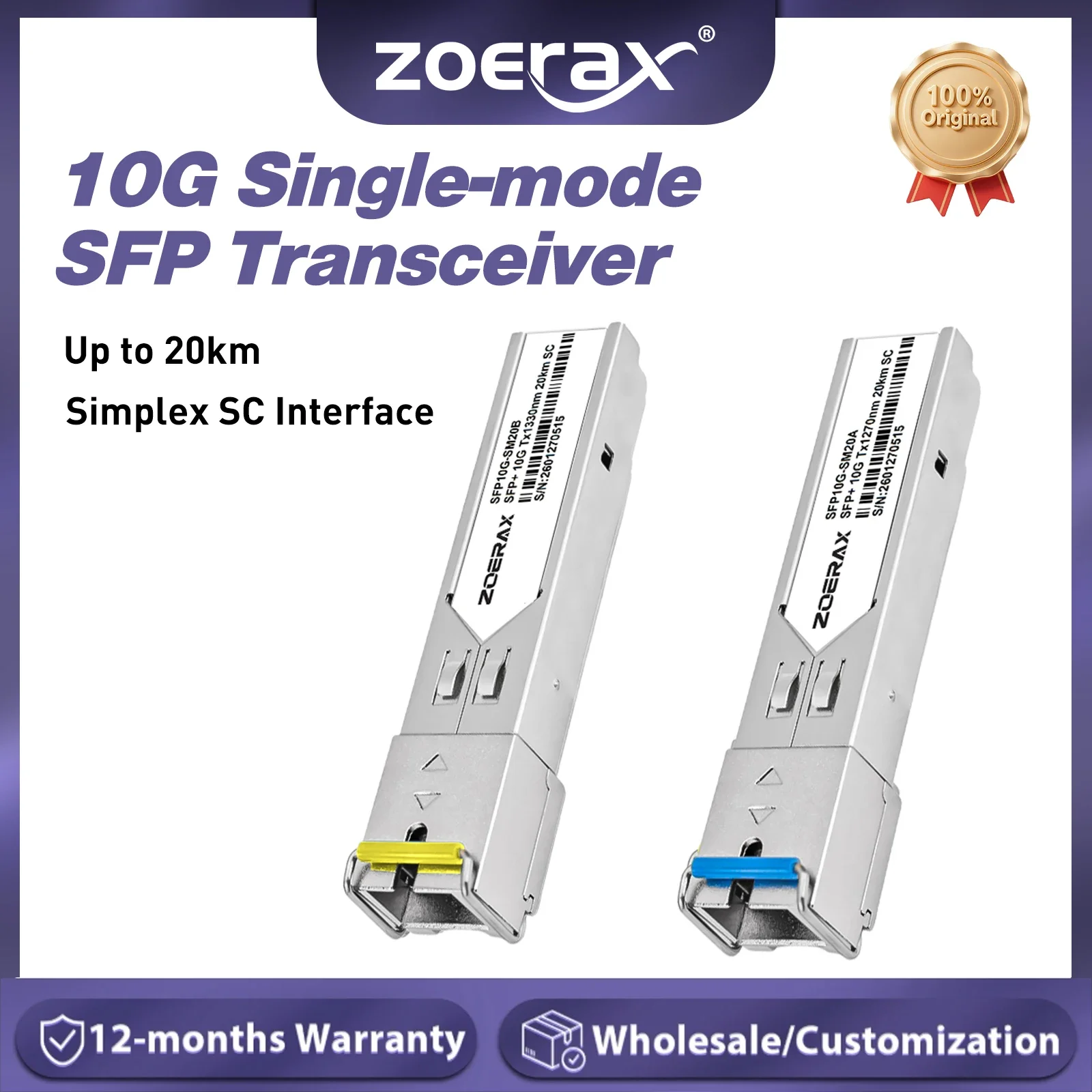 ZoeRax 10G Single-mode SFP Transceiver Simplex SC Interface Up to 20km Support DDM Widely Compatible with Cisco, Mikrotik