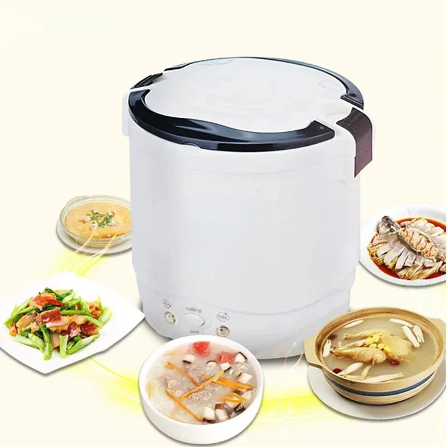 

Compact Mini Portable Household MultiCooker with 12V 24V 220V Power Options - Convenient Pot Cooking Machine for Car and Truck U