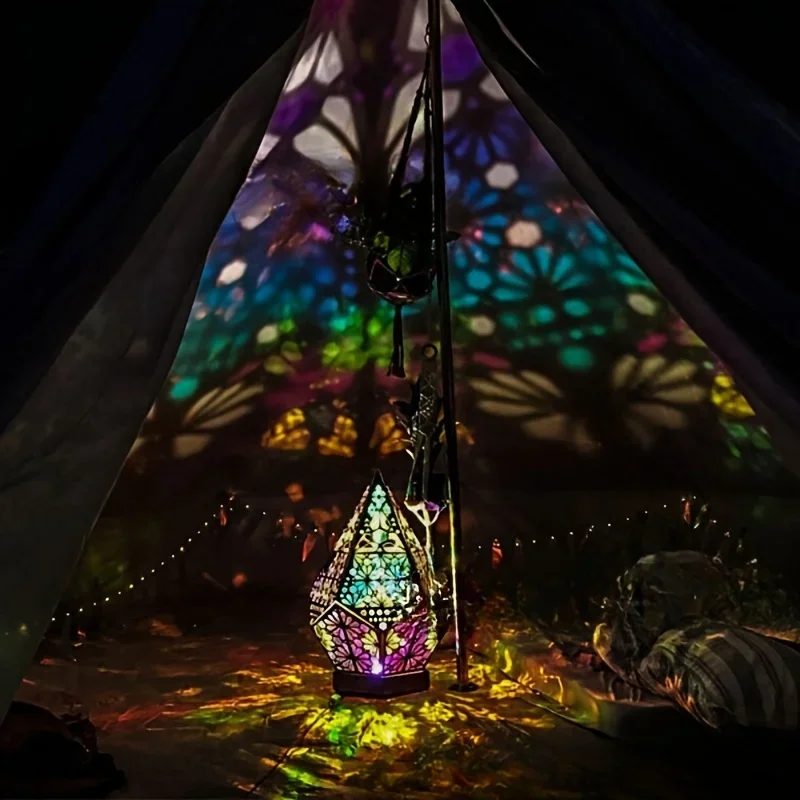 Diamond Lamp Bohemian Style Wooden Floor Lamp Night Colorful Projector Table Lamp Home Decoration Holiday Lighting