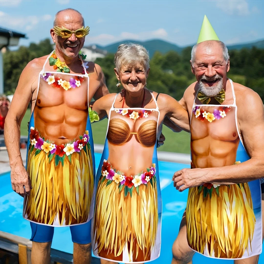 2-Pack Hawaiian Hula Style Fun Aprons, Creative Vivid Prints, Unisex, Ideal for Summer Parties, BBQs & Gifting