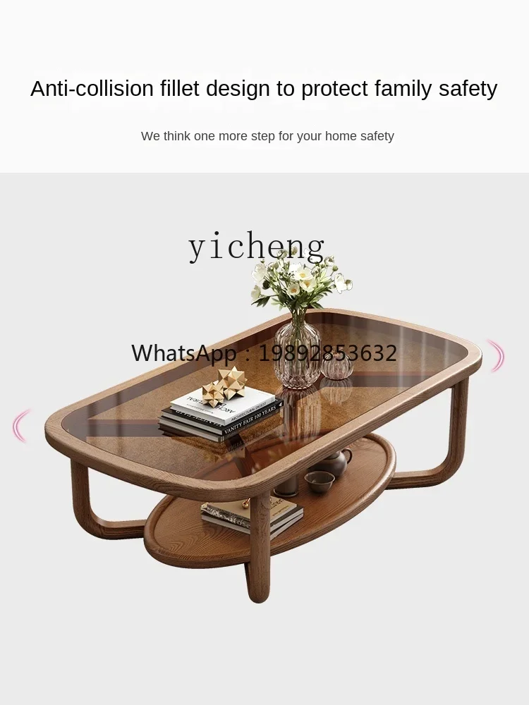 

K8 Solid Wood Coffee Table TV Cabinet Combination Living Room Small Apartment Tempered Glass Tea Table
