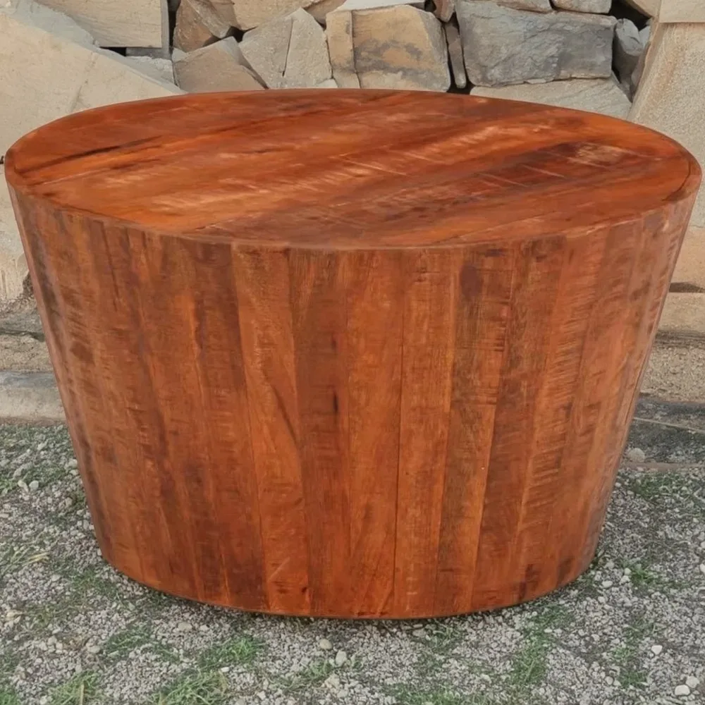 Round Coffee Table - Solid Mango Wood Frame, 20.5 Brown Farmhouse Style - Versatile for Living Room, Bedroom, Office