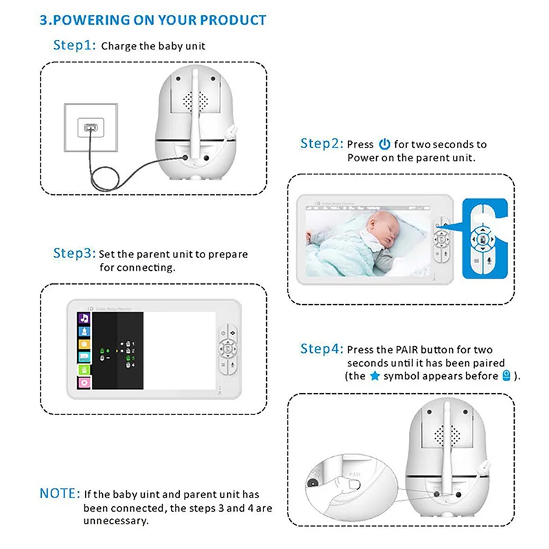 

7 inch Video Baby Monitor with Two Camera and Audio, Night Vision 4X Zoom, Timer Alarm Clock, 2-Way Audio Temperature Monitoring