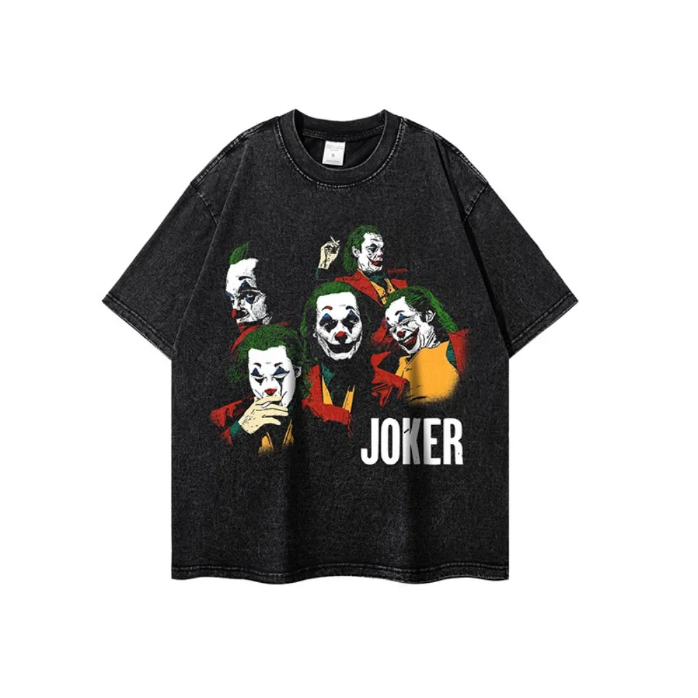 2024 NEW Vintage American Washed T-Shirt Hip Hop Rap Movie Joker Funny Character Print Harajuku Male/Female Y2k Street Clothing