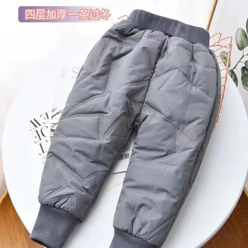 Baby Boys Girls Thick Cotton Ski Pants Winter Four Layers Padded Warm Trousers Kids Waterproof Plus Velvet Outdoor Pants Clothes