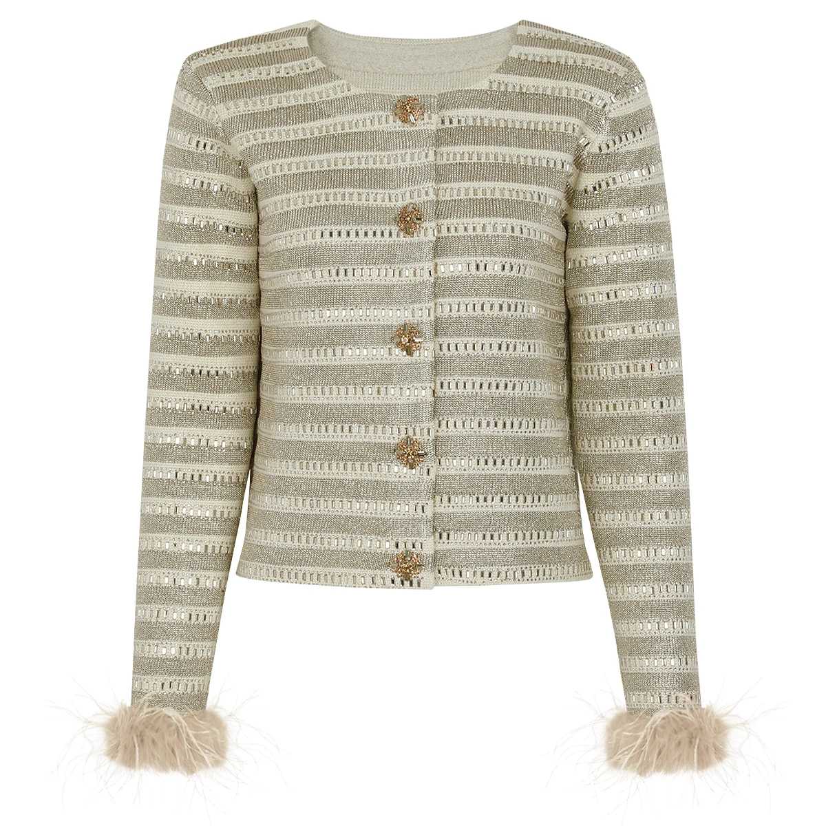 

2670 High Quality Spring and Autumn New Style Striped Diamond Button Heavy duty Hot Stamped Women's Top Cardigan