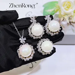 Retro Baroque Freshwater Pearl Jewelry Set Luxury Platinum Plating Elegant Female Ring Earring Necklace Romantic Birthday Gift