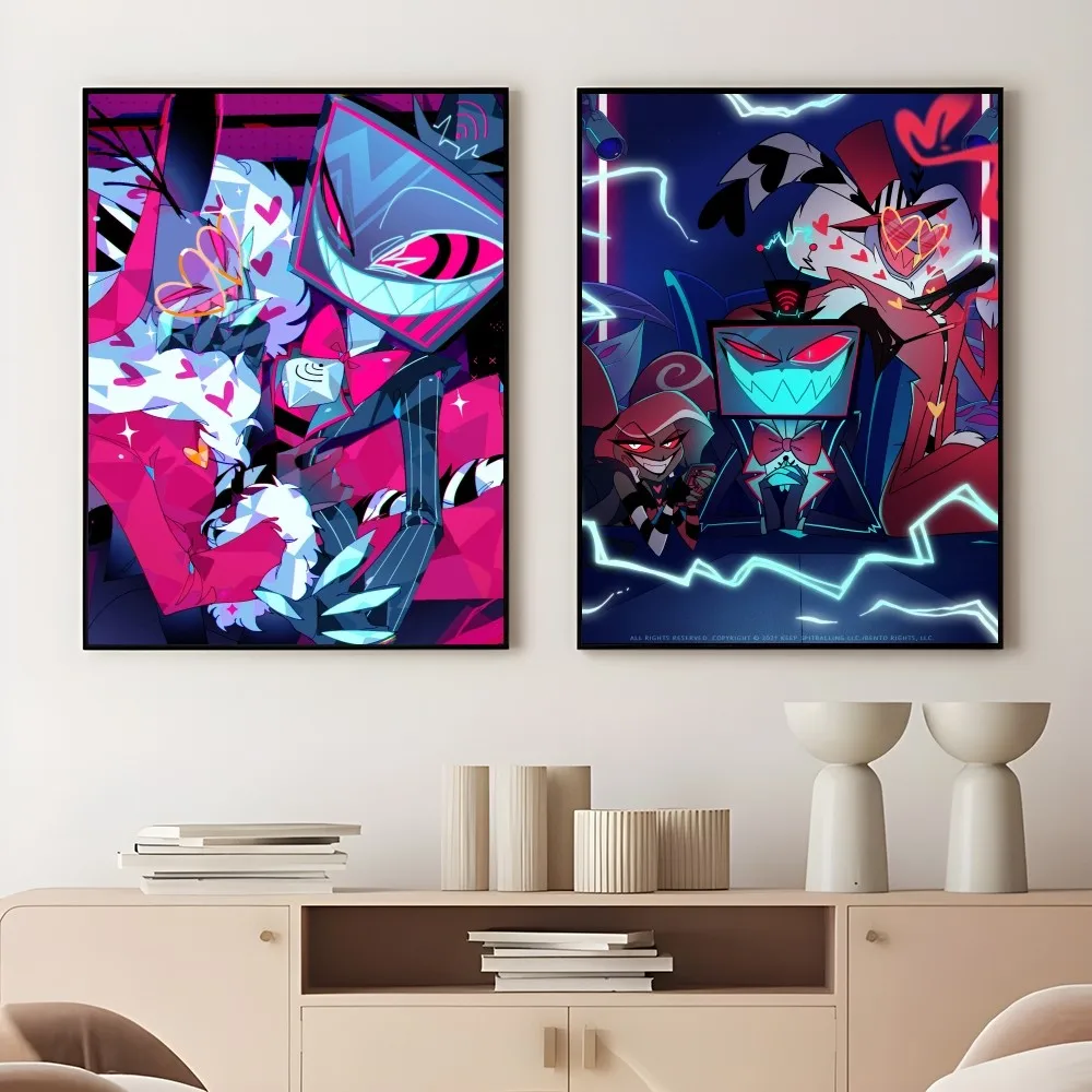 Anime H-Hazbin H-Hotel Cool Cartoon Poster Sticky Wall Art Printing Waterproof Home Living Bed Room Bar Aesthetic Decor