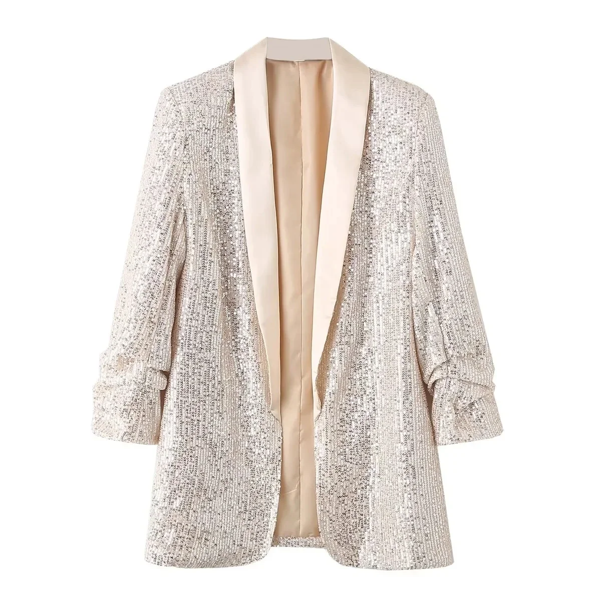 2024 cappotto da donna Cardigan a maniche lunghe con paillettes lucide giacca Blazer a maniche lunghe con punto aperto Club primavera autunno