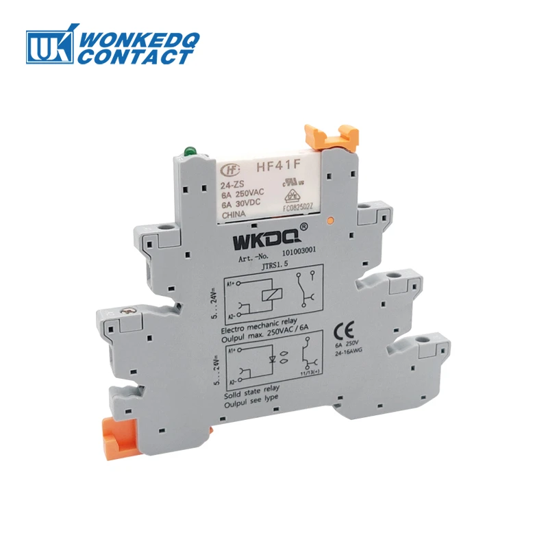 5Pcs Slim Relay Terminal Block Mount on 35mm Din Rail TRS-1.5 HF41F 24V 6A Screw Socket LED Base Plug-in Relay Module Connector