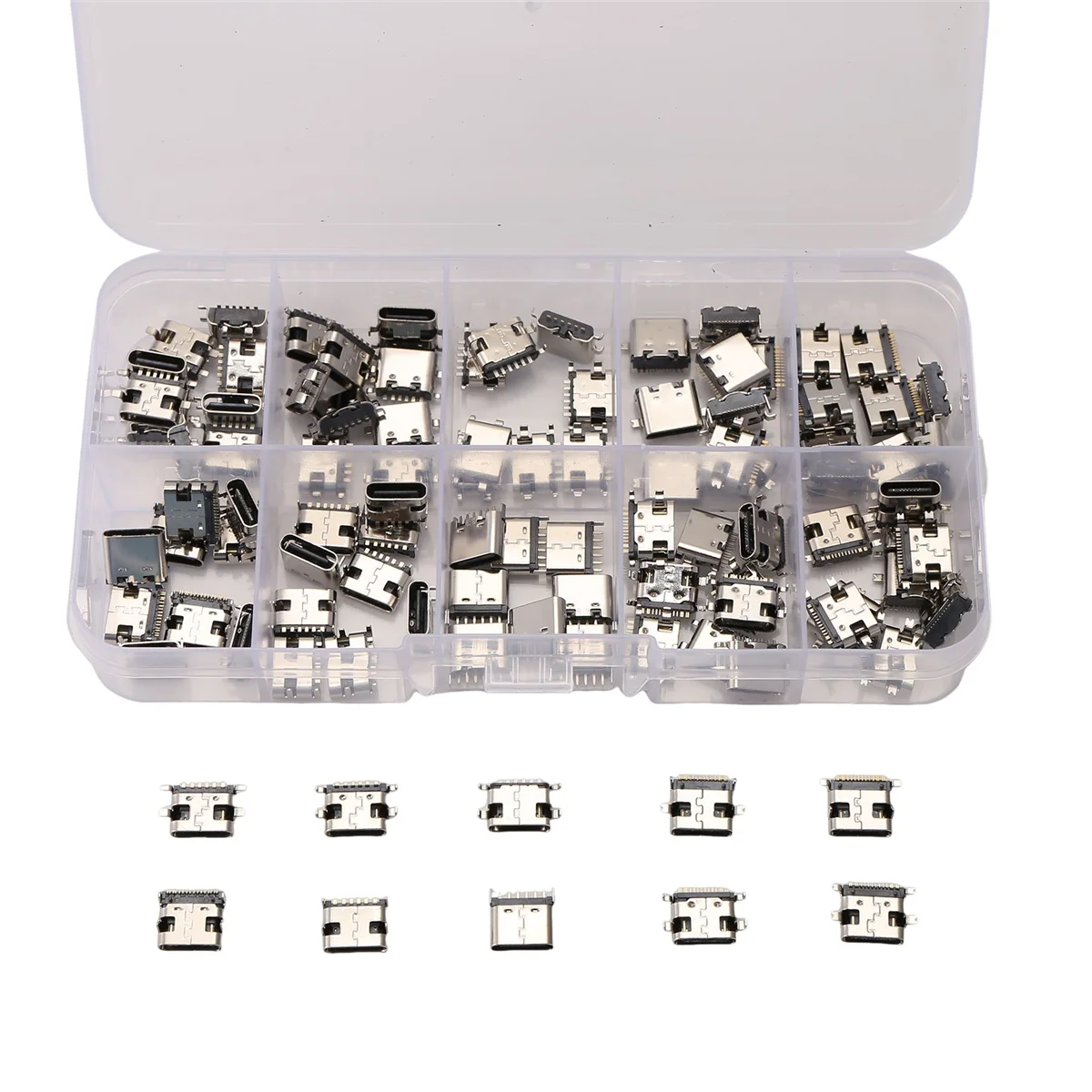 FLLF 100 Buah/Lot 10 Model Konektor Dock Pengisi Daya USB Tipe C Campuran 6Pin dan 16Pin Digunakan untuk Ponsel dan Kit Perbaikan Produk Digital