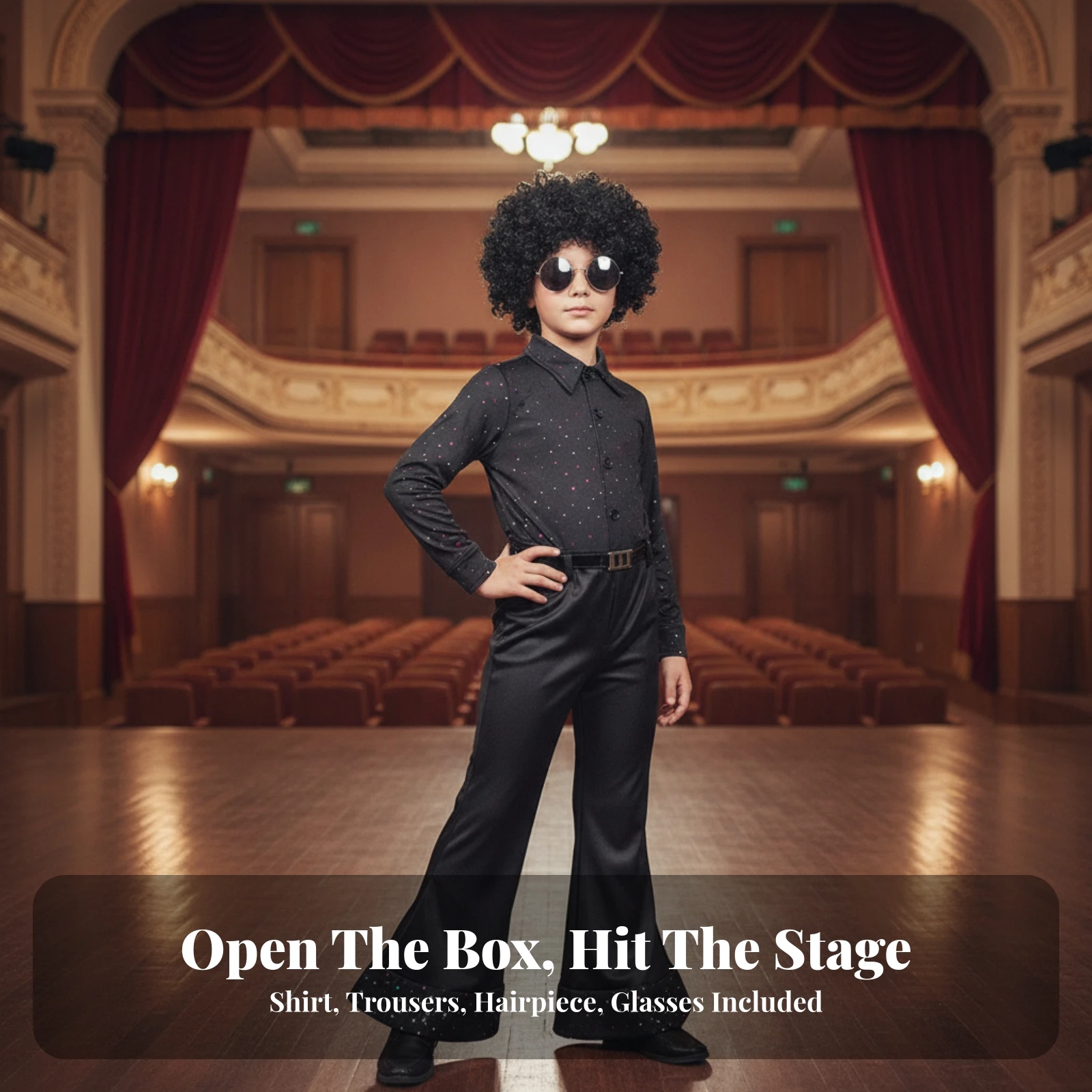 Costume Set with Hairpiece and Sunglasses Brightly Colored Costume with Hairpiece Shirt and Pants Set Deluxe Apparel Long-Sleeve