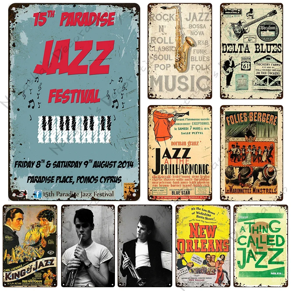 JAZZ Vintage Metal Poster Music Wall Plate Bar Cafe Tin Sign High-End Metal Tin Sign Metal Plaque Retro Poster Industrial Decor