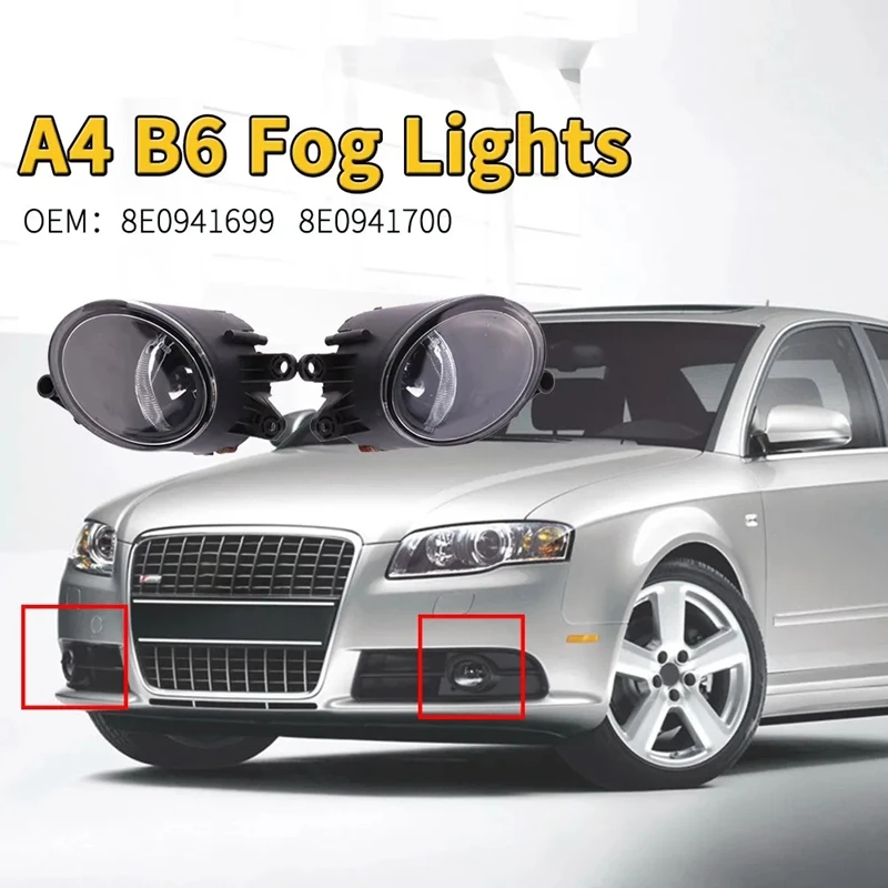 ●1Pair Car Front Bumper Fog Light Lamp for A4 B6 2001- 2005 Car-Styling 8E0941699 8E0941700 Halogen Fog Lamp Light