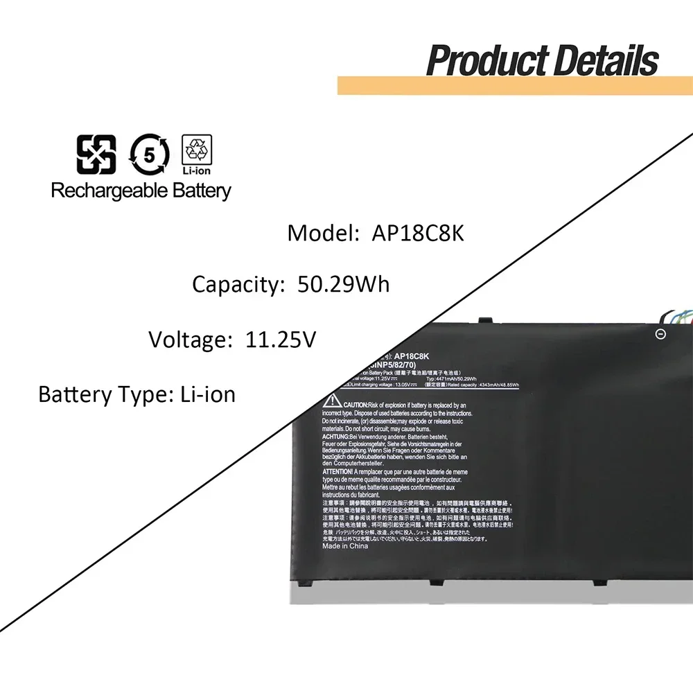 AP18C8K Laptop Battery for ACER Aspire 5 A514-52 A514-52-58U3 Chromebook 314 C933 Swift 3 SF314-42-R4XJ SF314-57 SF314-58