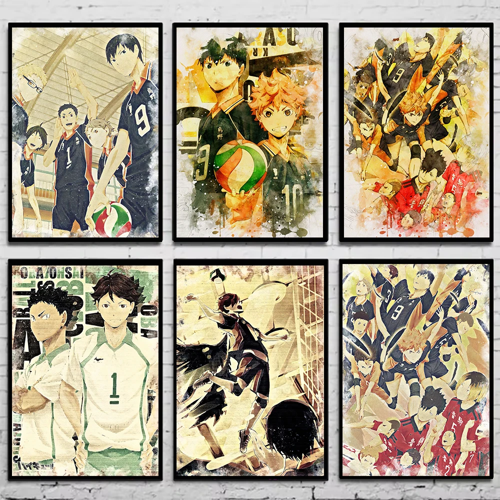 

Retro Japan Anime Volleyball Boy Haikyuu Poster and Print Canvas Painting Picture Living Room Wall Art Home Decor Prints Mural