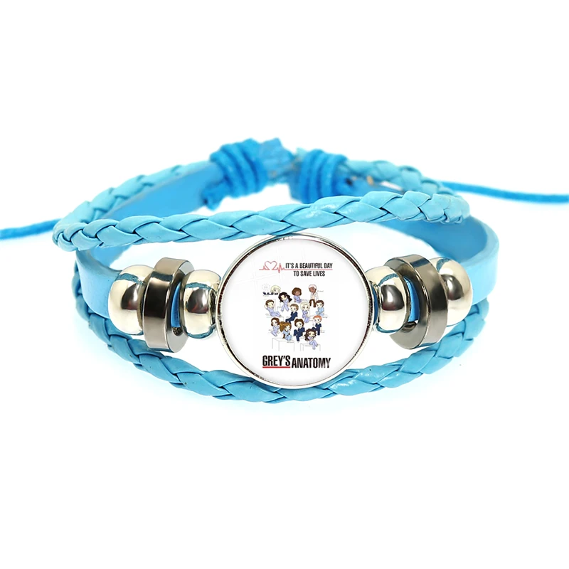 2022 Gray Anatomy TV Figure Bracelet for Men Women Glass Gem Woven Blue Leather Bangles Jewelry Gifts