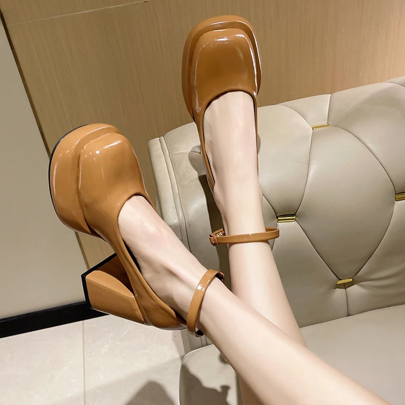 Spring Designer Women Mary Jane Shoes Fashion Shallow Ladies Elegant Square High Heel Shoes Street Style Women's Pumps Shoes