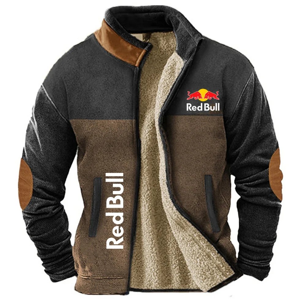 

Red Bull Coat Winter Sport and Leisure Collar Jacket Top New Winter Cold proof Cotton Jacket Middle aged Outdoor Plush Fury Inne