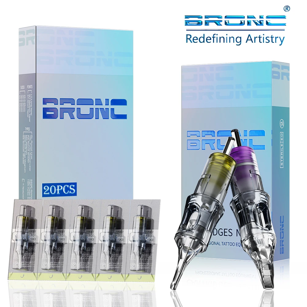 

BRONC Tattoo Cartridge Needles 0.3mm/0.35mm Disposable Sterilized Safety Makeup Permanent Machine Grips 20pcs/lot Tattoo Needles