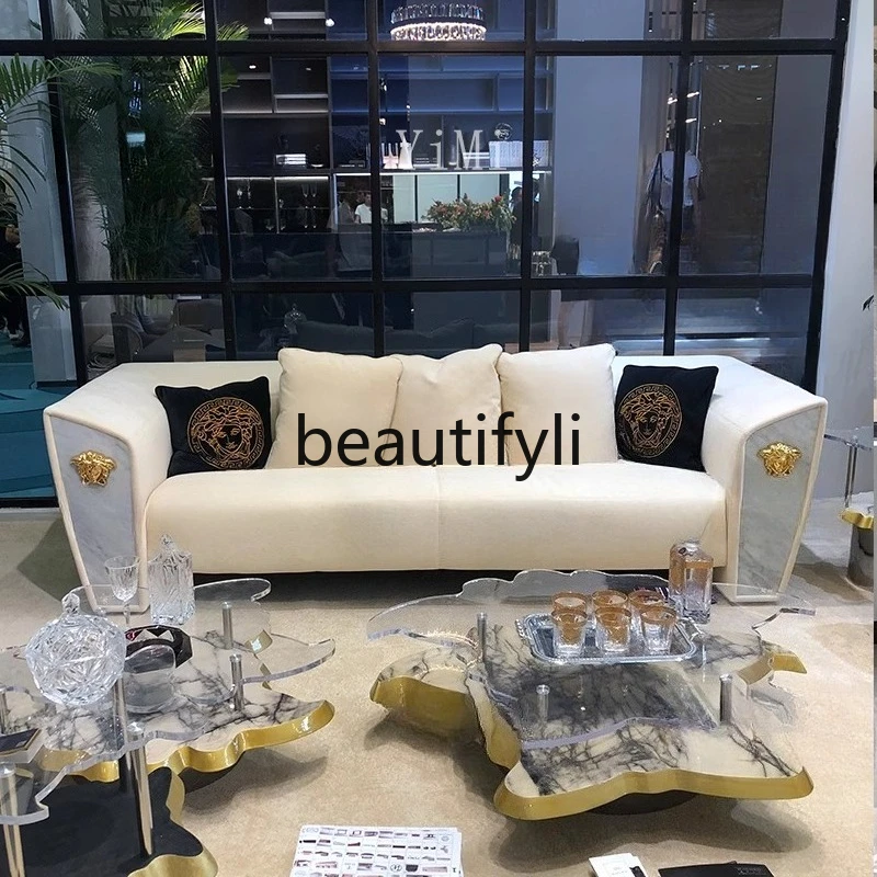 

Italian Style Light Luxury Genuine Leather Sofa for Luxury Villas and Living Rooms, Large Apartment Furniture Set, High-End