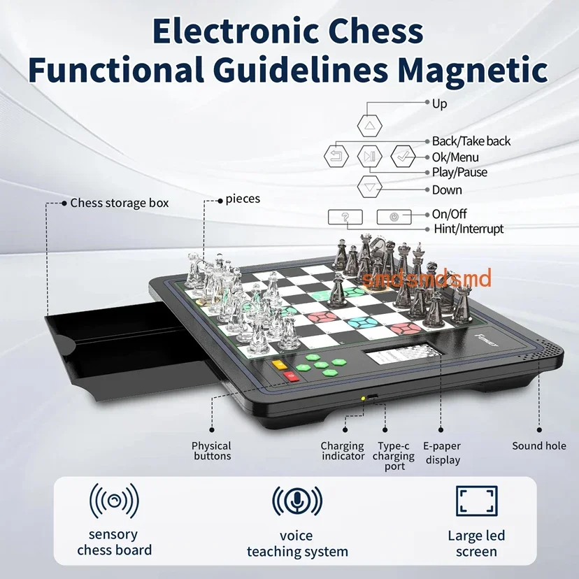 Electronic Chess Board Game Luxury Crystal Chess Pieces Smart Teaching System Electronic Chess Set for Beginners Kids Gifts