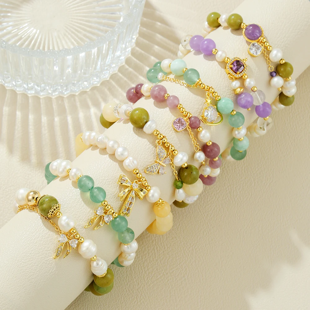 Best-selling stretchable natural freshwater pearl bracelet with crystal zircon, ultra-shiny hand accessories for wholesale.