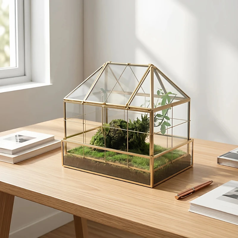 Home decoration jewelry ornament creative geometric glass cover flower room micro landscape pot balcony soft decoration crafts